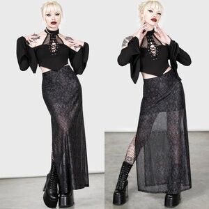 Killstar Baphy Maxi Sheer Stretch Mesh Skirt Skulls Witchy Whimsigoth